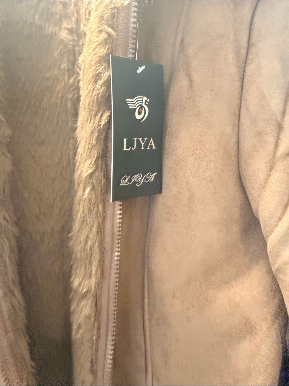 Women's Brown Faux-Suede Trench Coat with Fur Trim - Picture 5 of 7